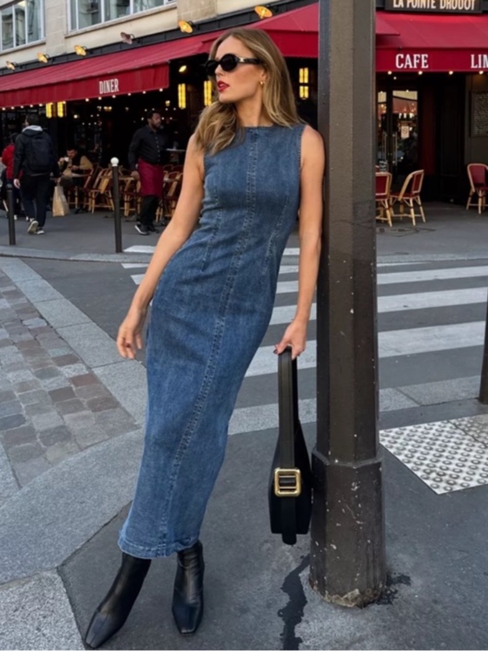 Reformation Kendi Denim Midi Dress Size 4 Sleeveless Column Dress - Picture 5 of 12